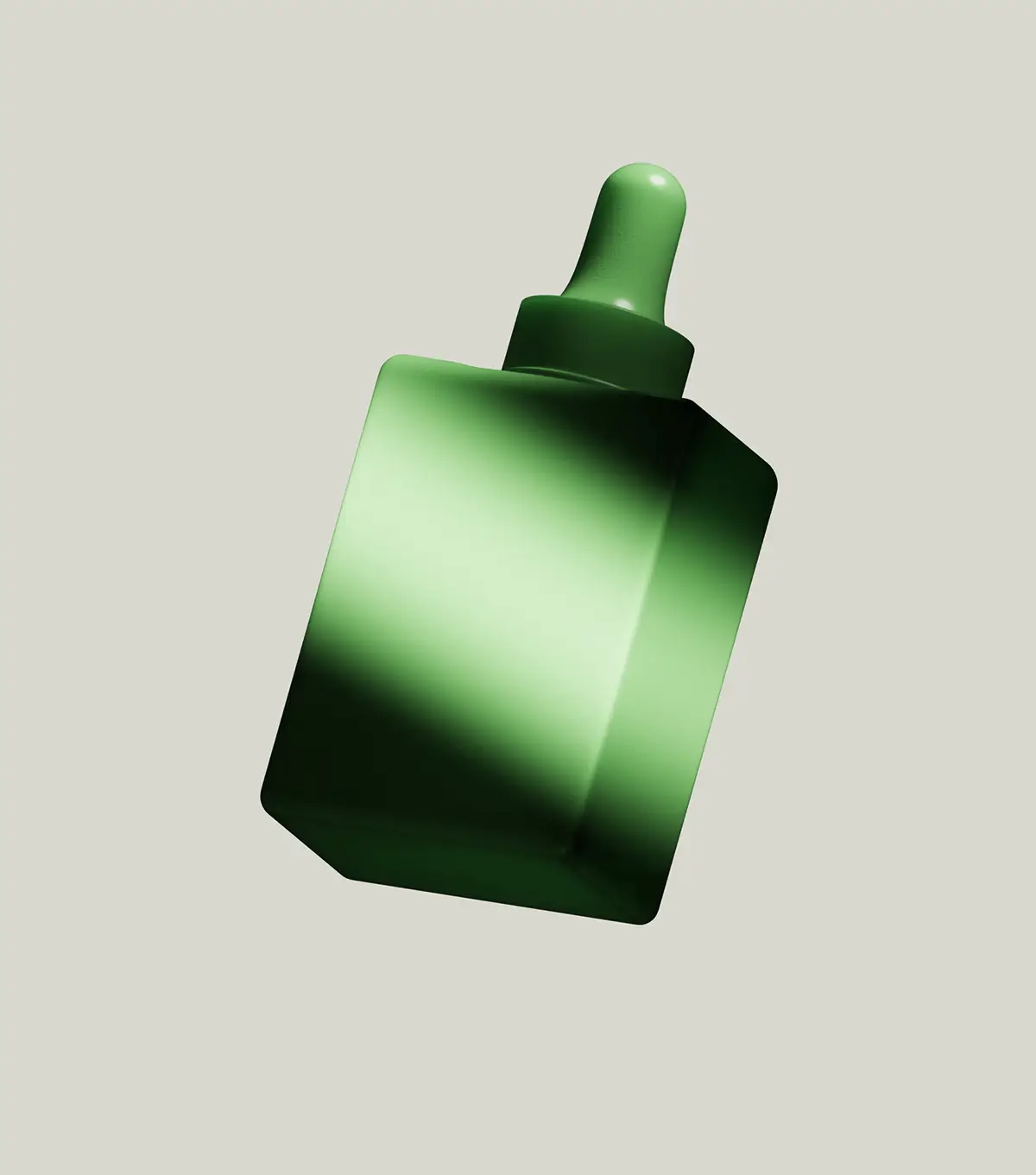 Green bottle of serum, cosmetic