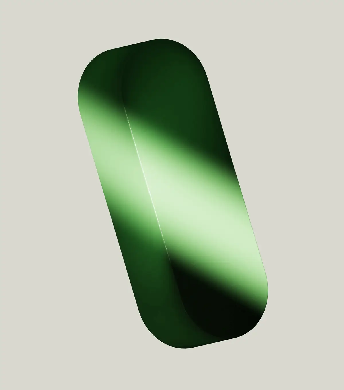 An abstract, rounded rectangle object in green